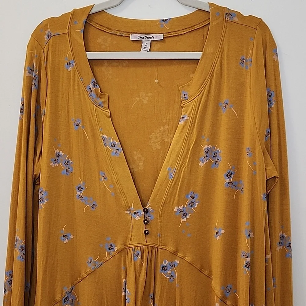 NWOT Free People Olivia Printed Tunic Yellow Buttery-Soft Size Meduim